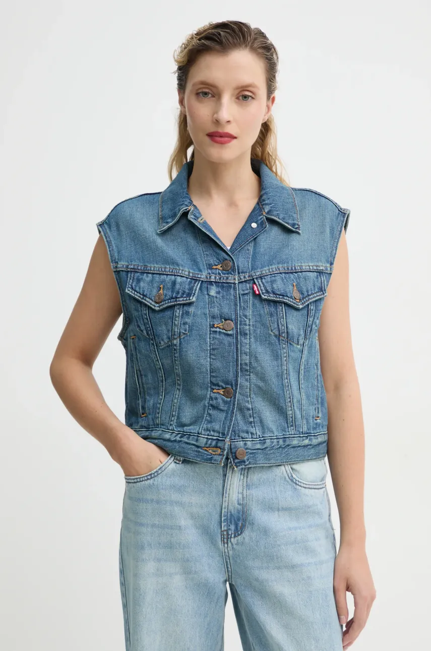 Αμάνικο μπουφάν Levi's SHRUNKEN 90S VEST χρώμα: μπλε, 001W2
