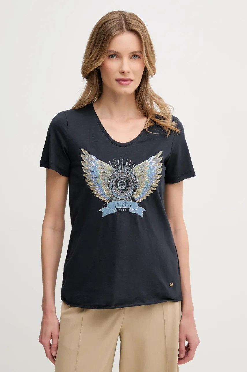 Βαμβακερό μπλουζάκι Mos Mosh γυναικείο, χρώμα: ναυτικό μπλε, 170520