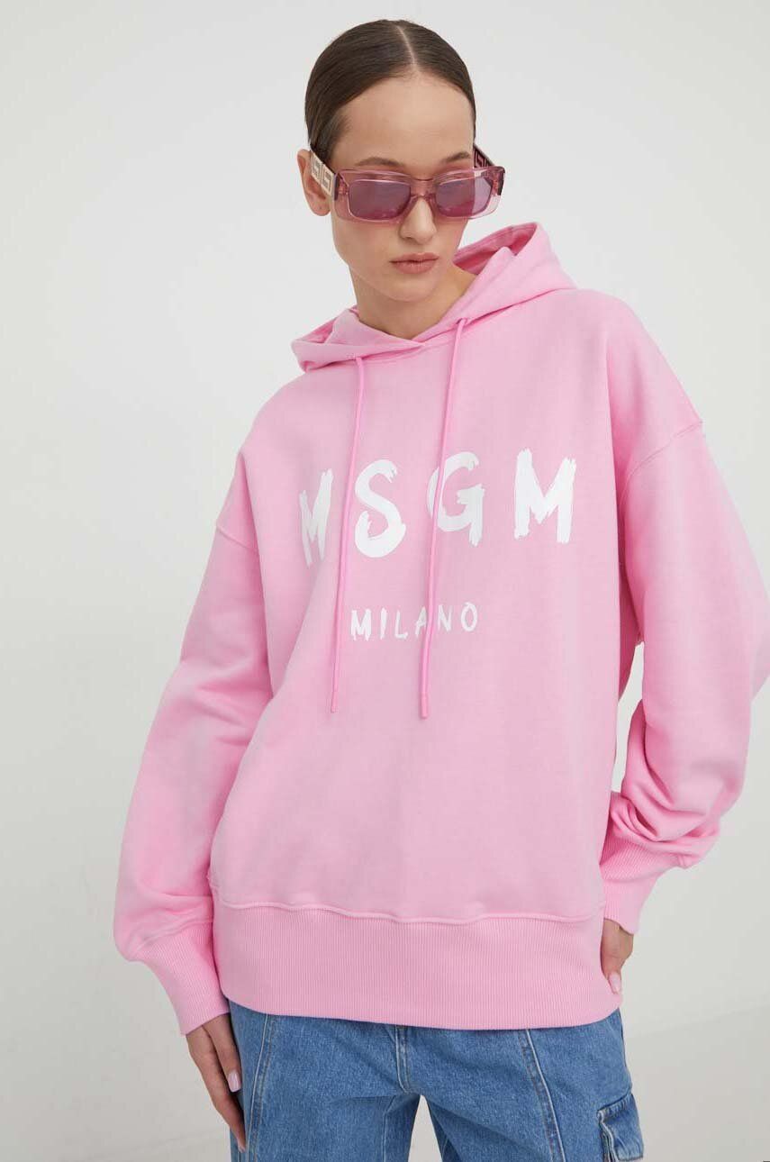 Βαμβακερή μπλούζα MSGM γυναικεία, χρώμα: ροζ, με κουκούλα