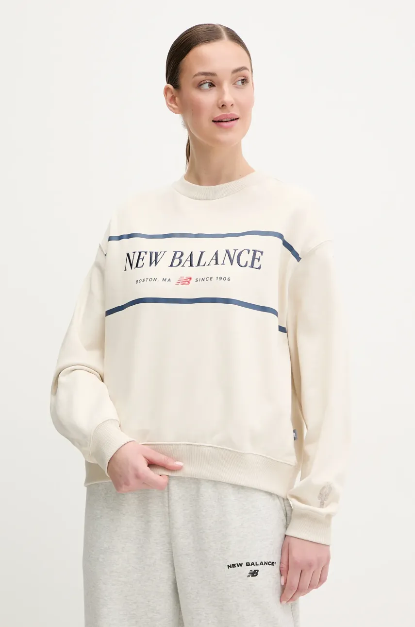 Βαμβακερή μπλούζα New Balance γυναικεία, χρώμα: μπεζ, WT51923LIN