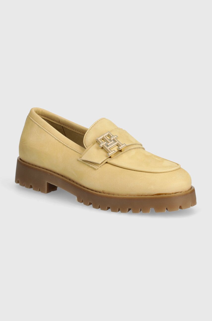 Μοκασίνια nubuck Tommy Hilfiger CLEATED NUBUCK BOAT SHOE χρώμα: μπεζ, FW0FW08062