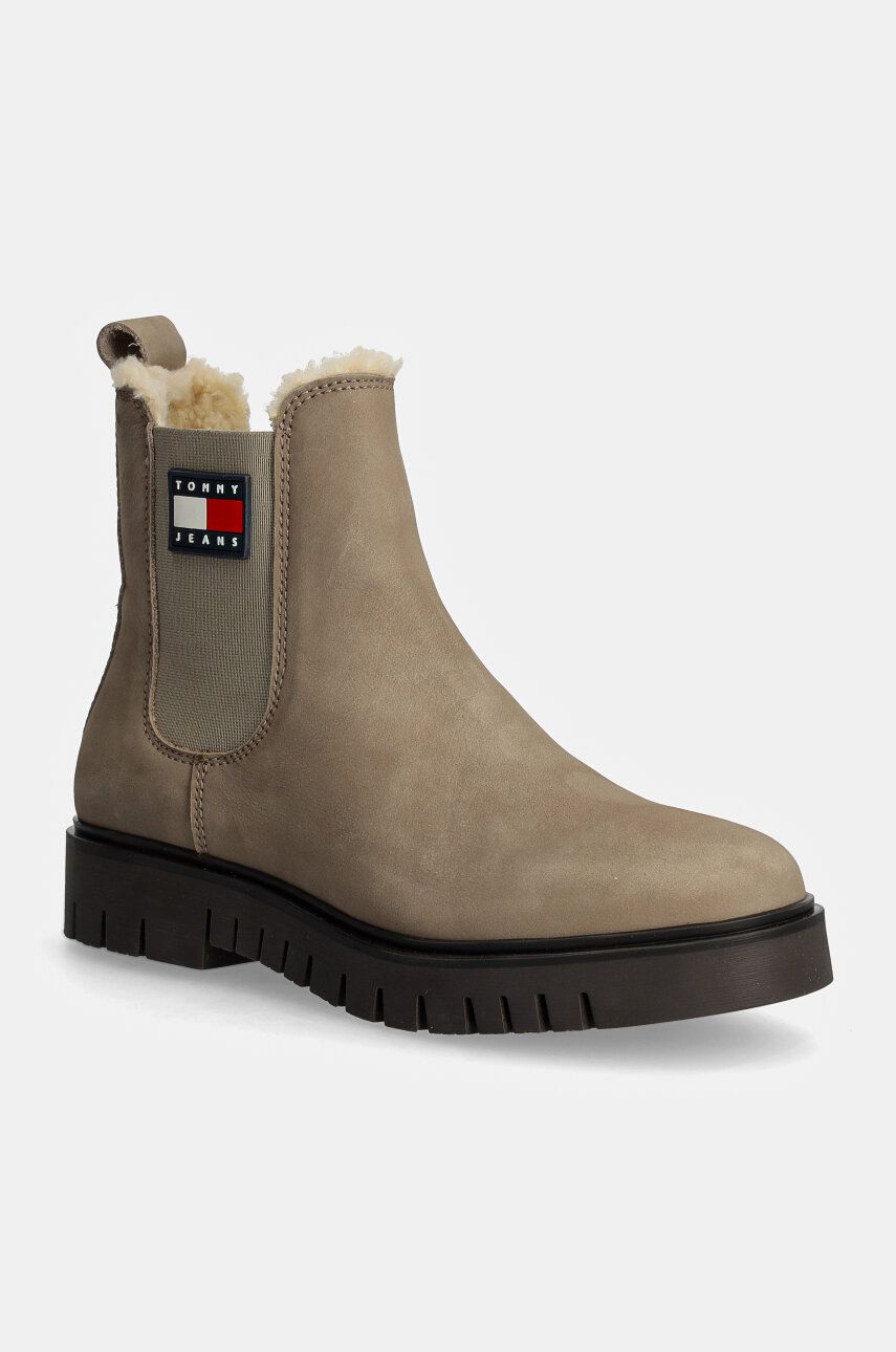 Μποτάκια nubuck Tommy Jeans TJW NUBUCK CHELSEA WL χρώμα: μπεζ, EN0EN02688