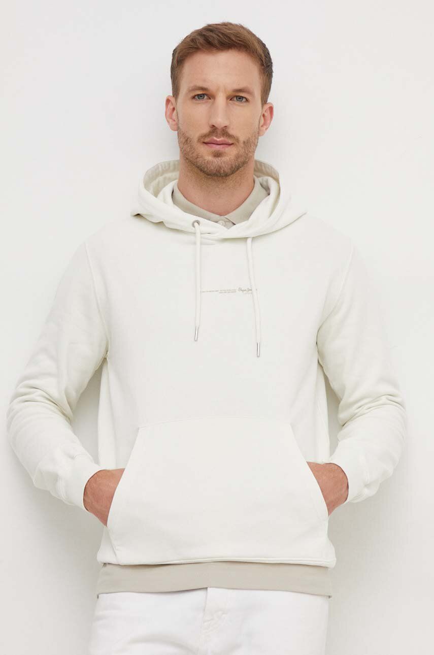 Βαμβακερή μπλούζα Pepe Jeans Dave Hoodie DAVE HOODIE χρώμα: μπεζ, με κουκούλα PM582561
