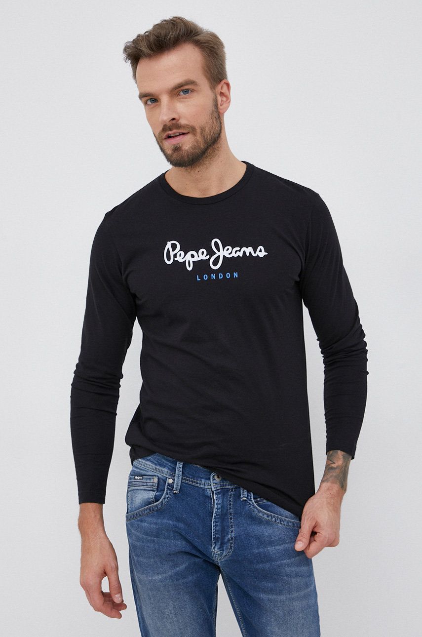 Βαμβακερό πουκάμισο με μακριά μανίκια Pepe Jeans EGGO LONG N EGGO LONG N χρώμα: μαύρο PM508209.999