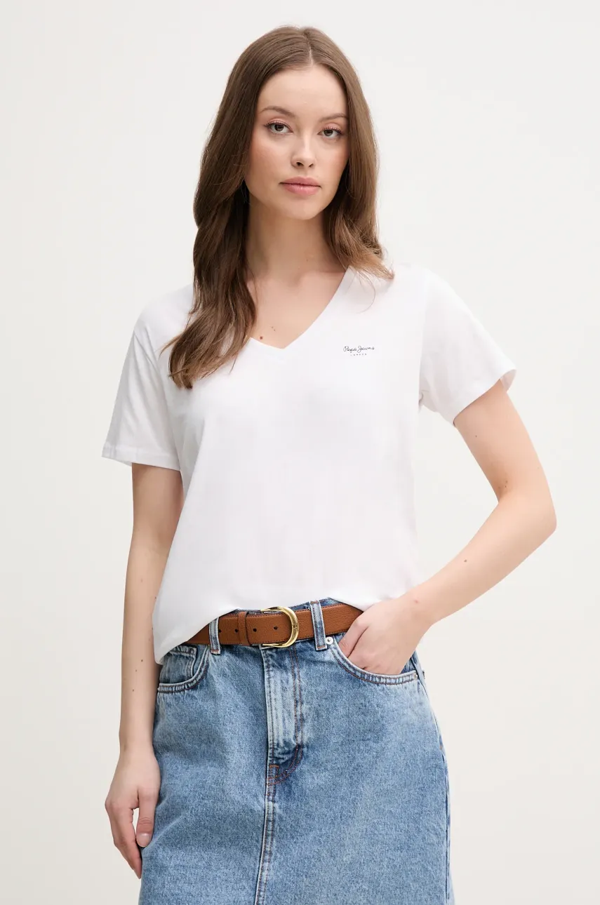 Βαμβακερό μπλουζάκι Pepe Jeans MACY V-NECK γυναικείο, χρώμα: άσπρο, PL506051