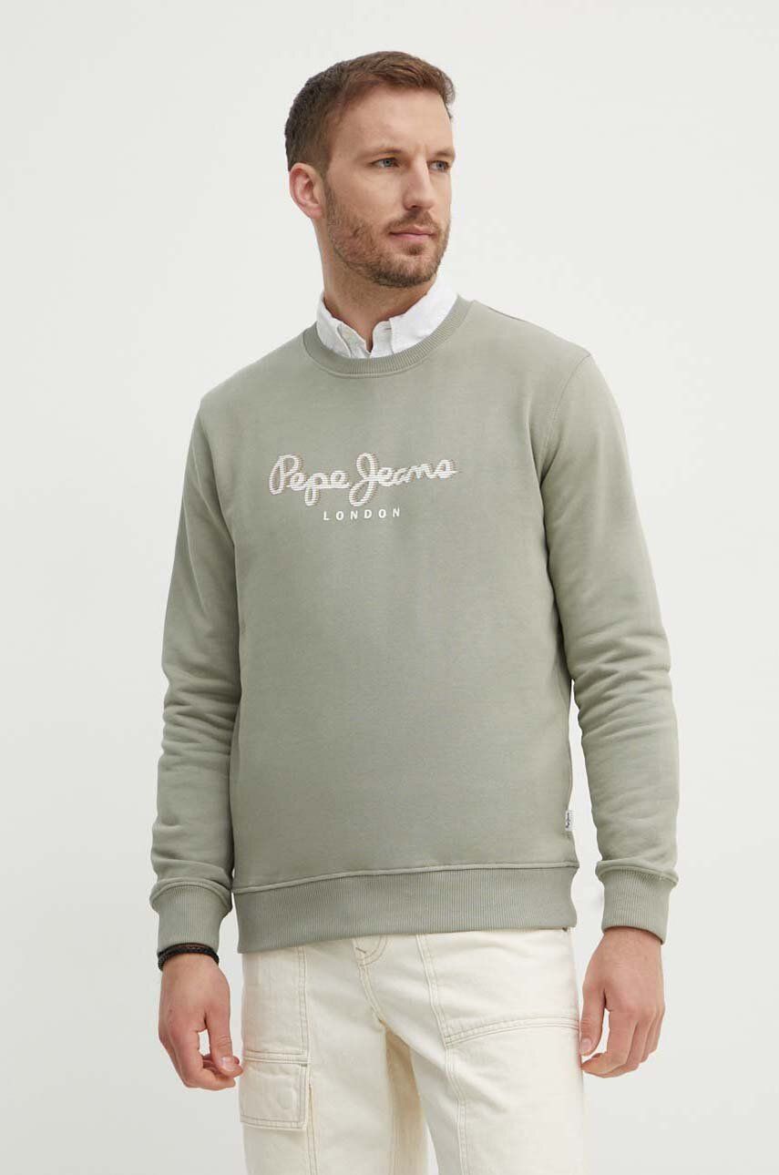 Βαμβακερή μπλούζα Pepe Jeans SAUL CREW χρώμα: πράσινο, PM582702