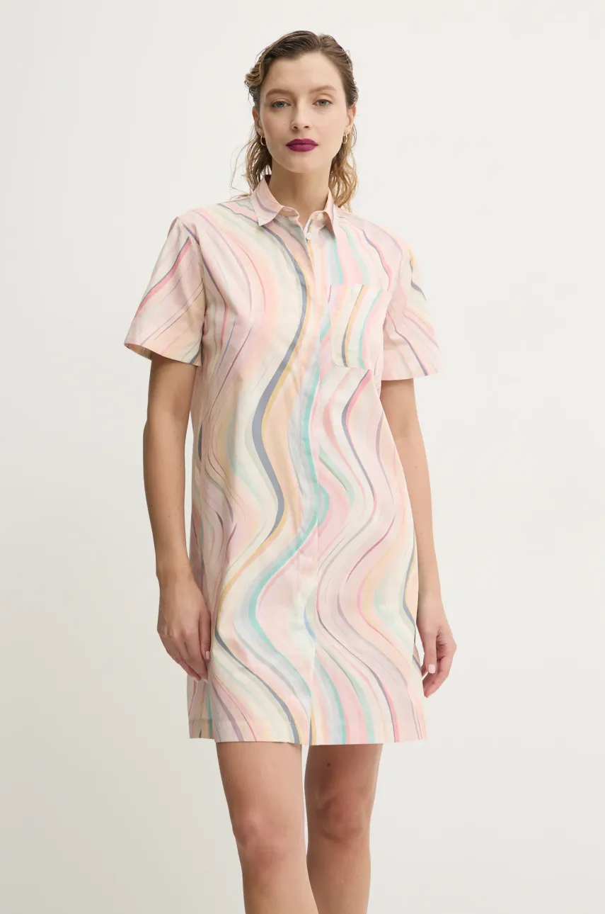 Βαμβακερό φόρεμα PS Paul Smith χρώμα: μπεζ, W2R.649D.P31281