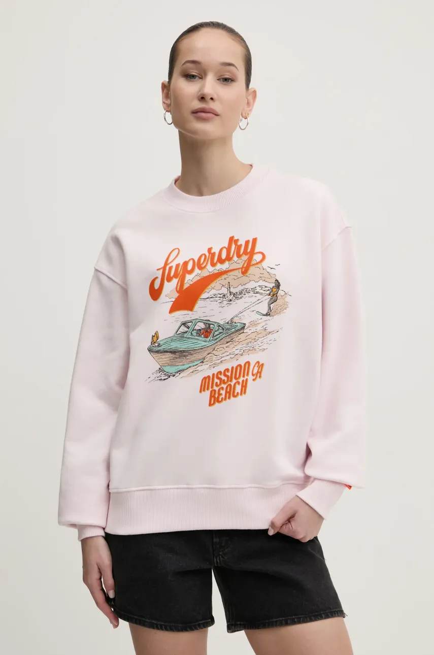 Βαμβακερή μπλούζα Superdry γυναικεία, χρώμα: ροζ, W2012247A-D7F