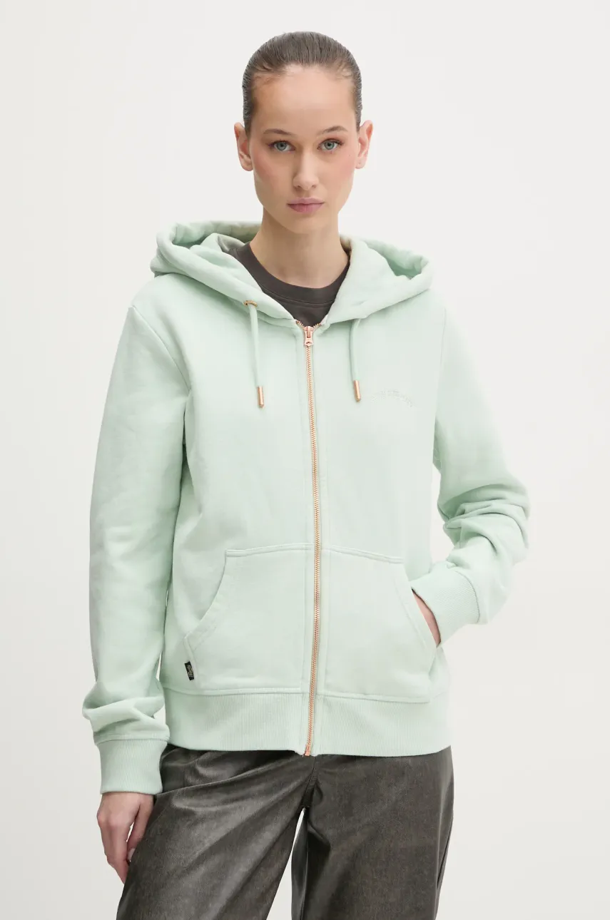 Βαμβακερή μπλούζα Superdry γυναικεία, χρώμα: πράσινο, με κουκούλα, W2012358A-1WM