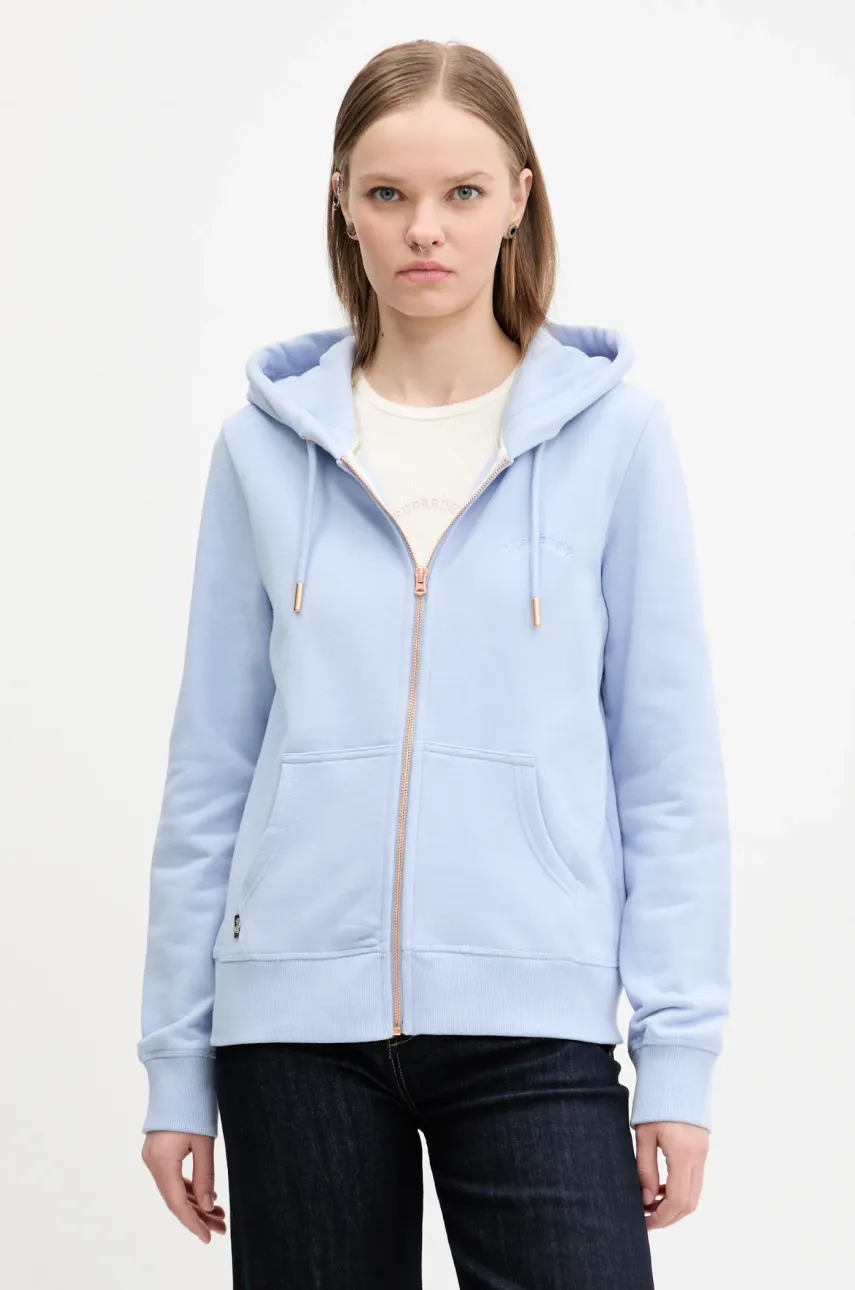 Βαμβακερή μπλούζα Superdry γυναικεία, χρώμα: μπλε, με κουκούλα, W2012358A-64H