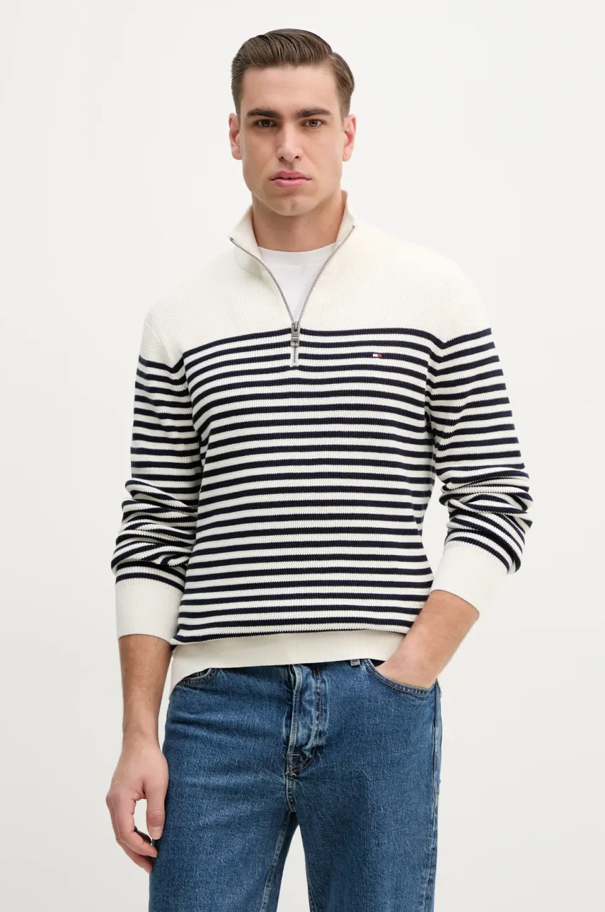 Βαμβακερό πουλόβερ Tommy Hilfiger ανδρικό, χρώμα: μπεζ, MW0MW38601
