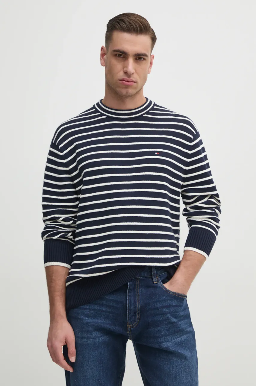 Βαμβακερό πουλόβερ Tommy Hilfiger ανδρικό, χρώμα: ναυτικό μπλε, MW0MW38944