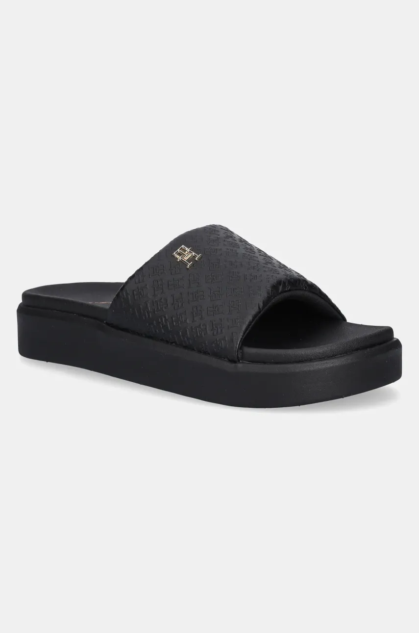 Παντόφλες Tommy Hilfiger PLATFORM MONOGRAM POOLSLIDE χρώμα: μαύρο, FW0FW08526