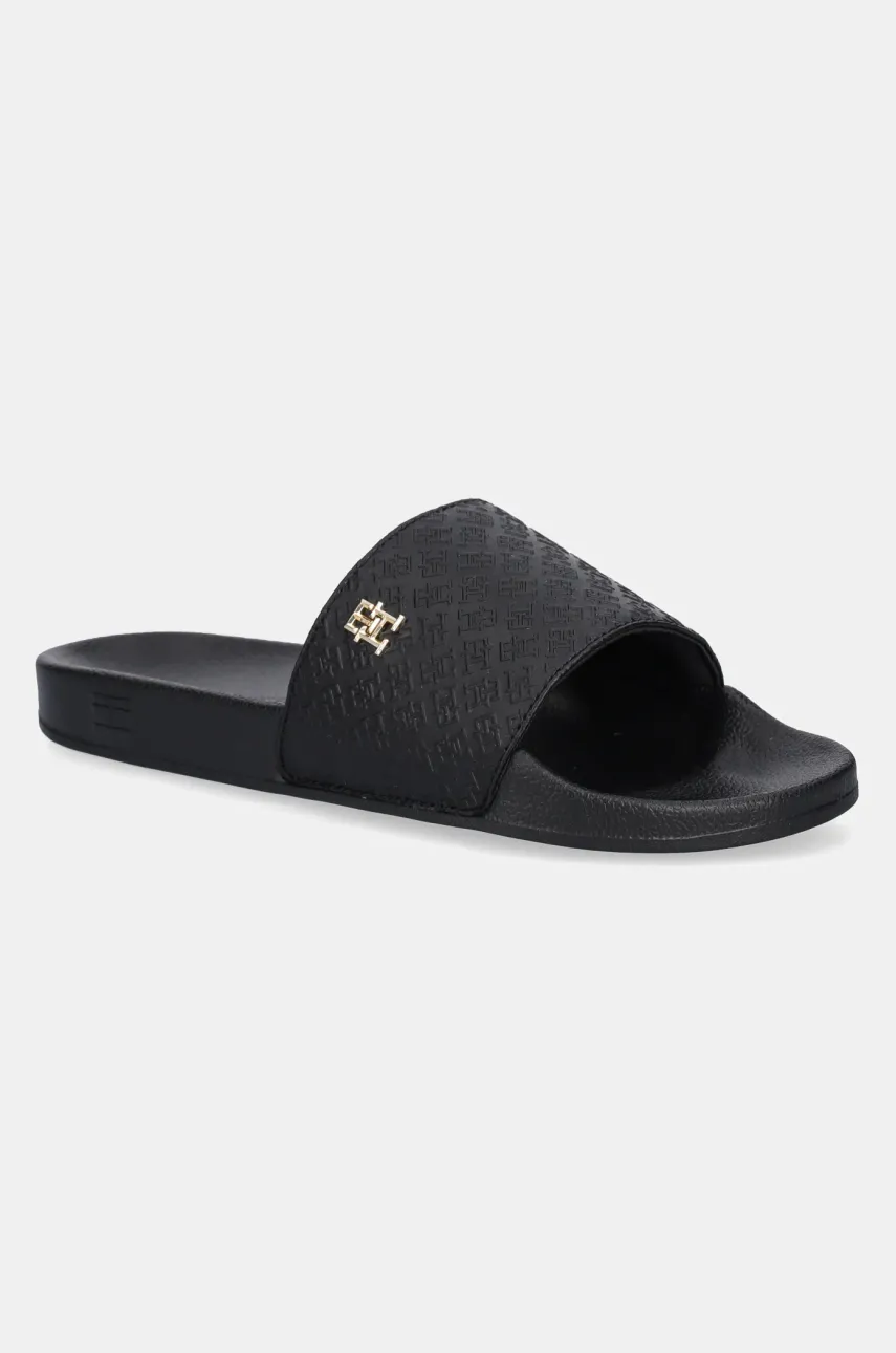Παντόφλες Tommy Hilfiger TH MONOGRAM POOLSIDE χρώμα: μαύρο, FW0FW08525