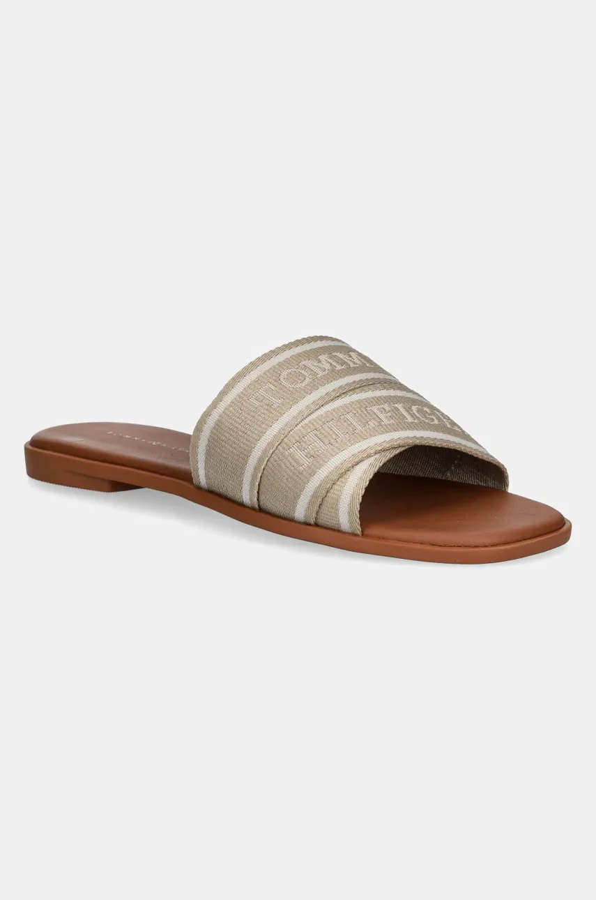 Παντόφλες Tommy Hilfiger TOMMY HILFIGER WEBBING MULE χρώμα: μπεζ, FW0FW08421