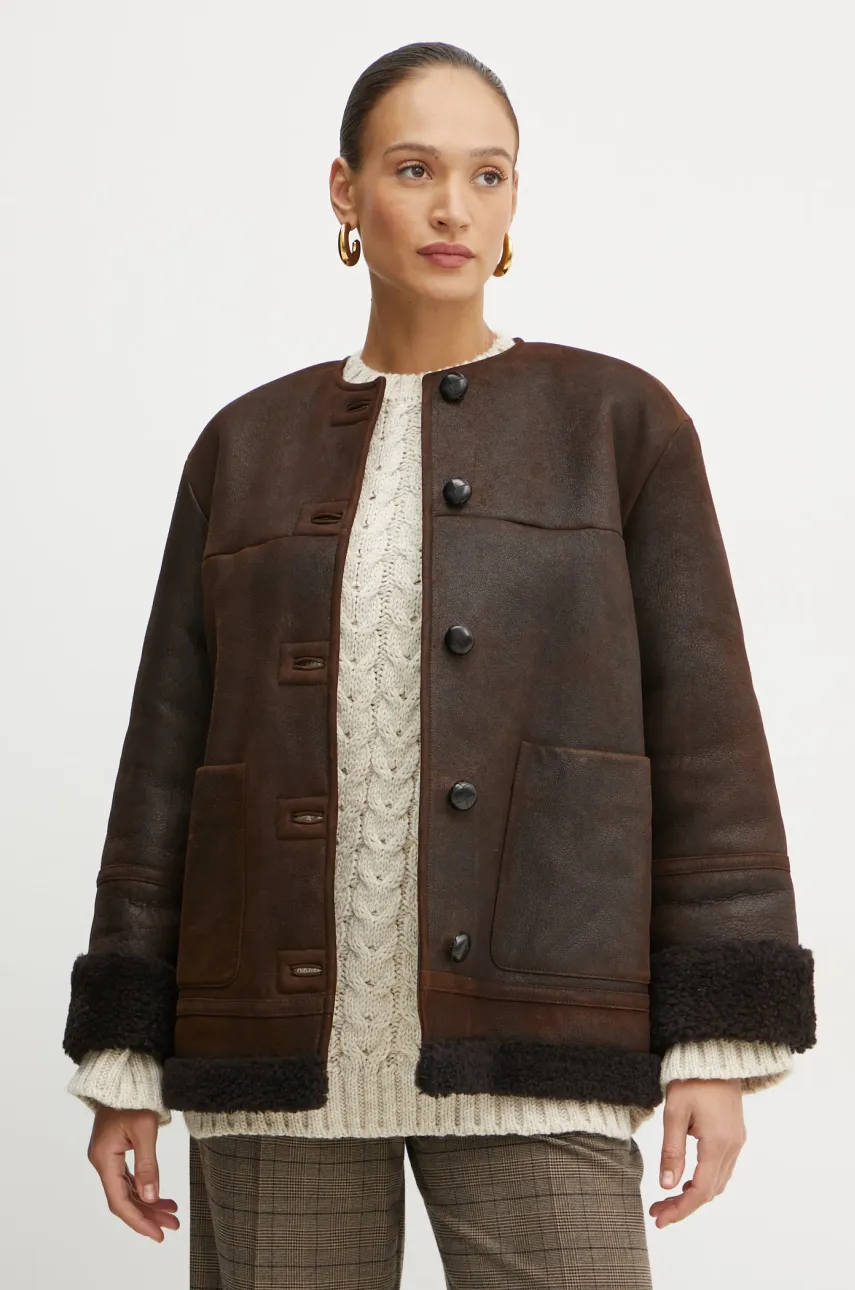 Δερμάτινο μπουφάν Weekend Max Mara χρώμα: καφέ, 2425416013600