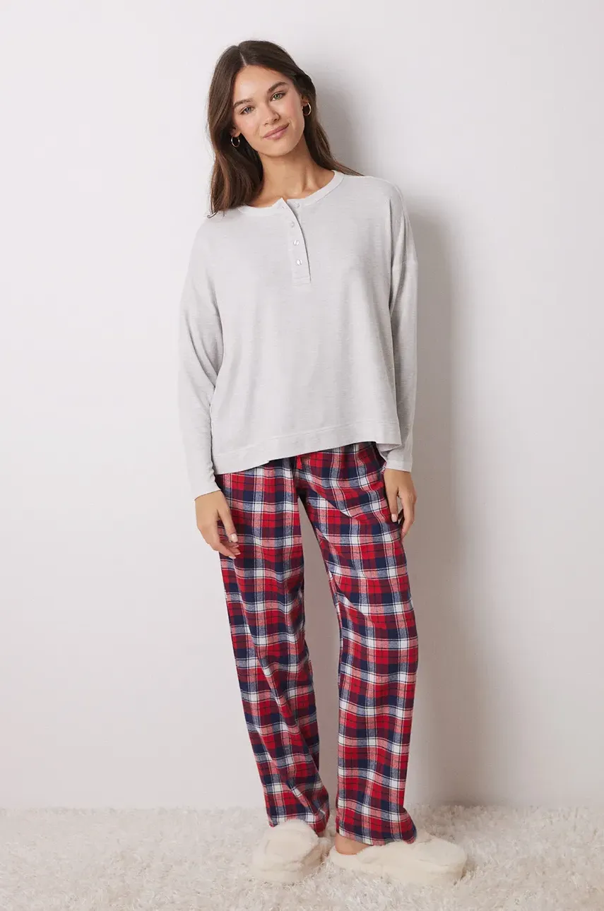 Μακρυμάνικη μπλούζα πιτζάμας women'secret MIX AND MATCH PERFECT MATCH χρώμα: γκρι, 3278428