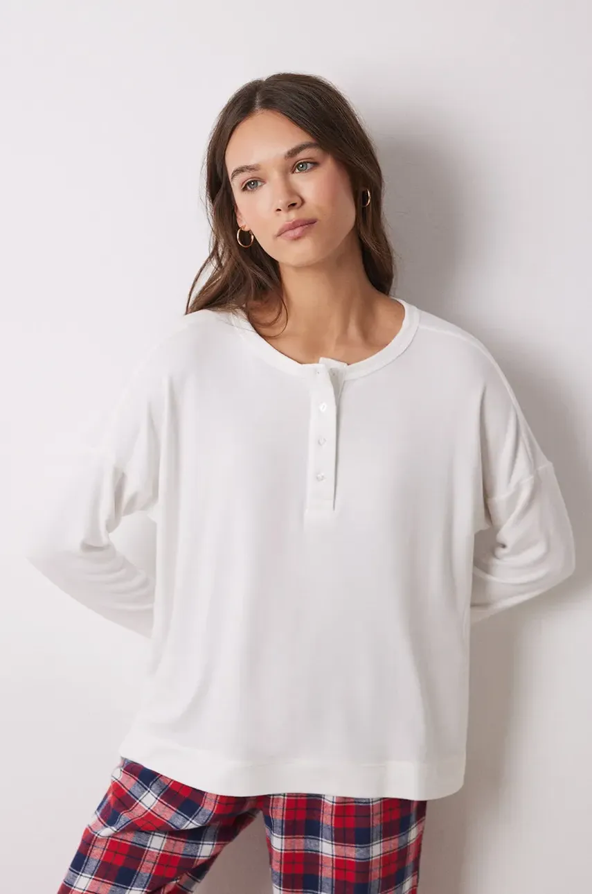 Μακρυμάνικη μπλούζα πιτζάμας women'secret MIX AND MATCH PERFECT MATCH χρώμα: μπεζ, 3278427