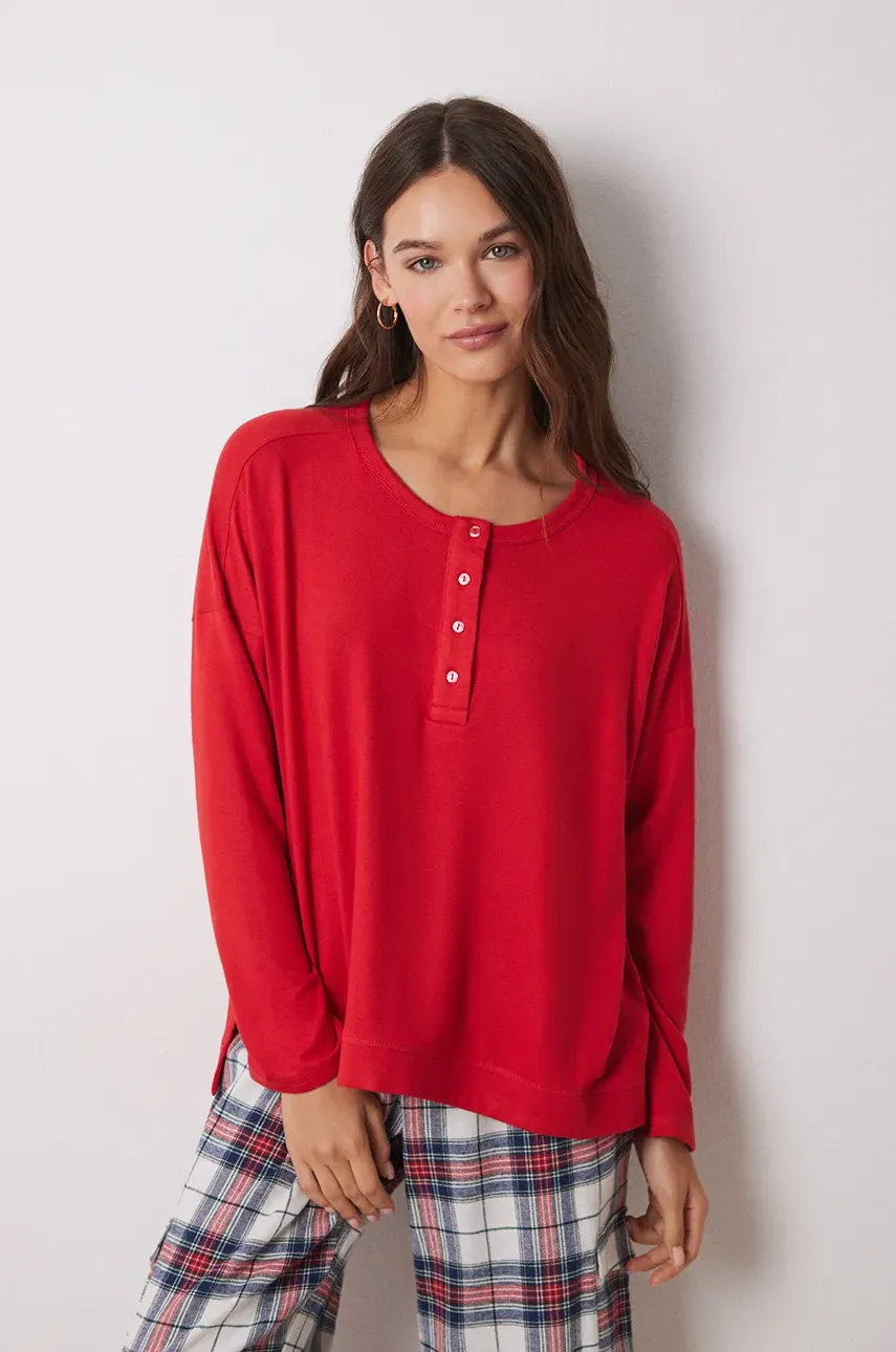 Μακρυμάνικη μπλούζα πιτζάμας women'secret MIX AND MATCH PERFECT MATCH χρώμα: κόκκινο, 3278429