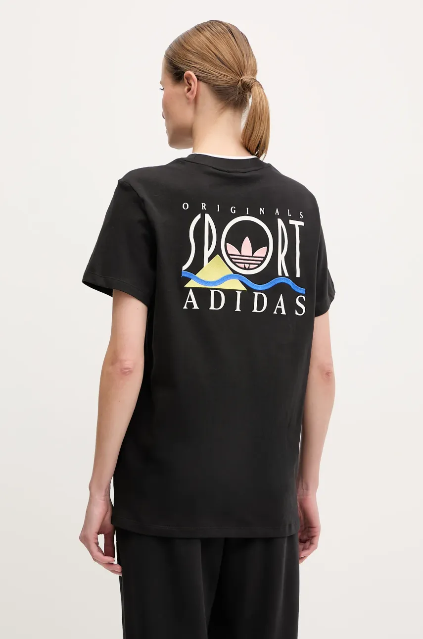 Βαμβακερό μπλουζάκι adidas Originals Graphic Loose T γυναικείο, χρώμα: μαύρο, JD1805