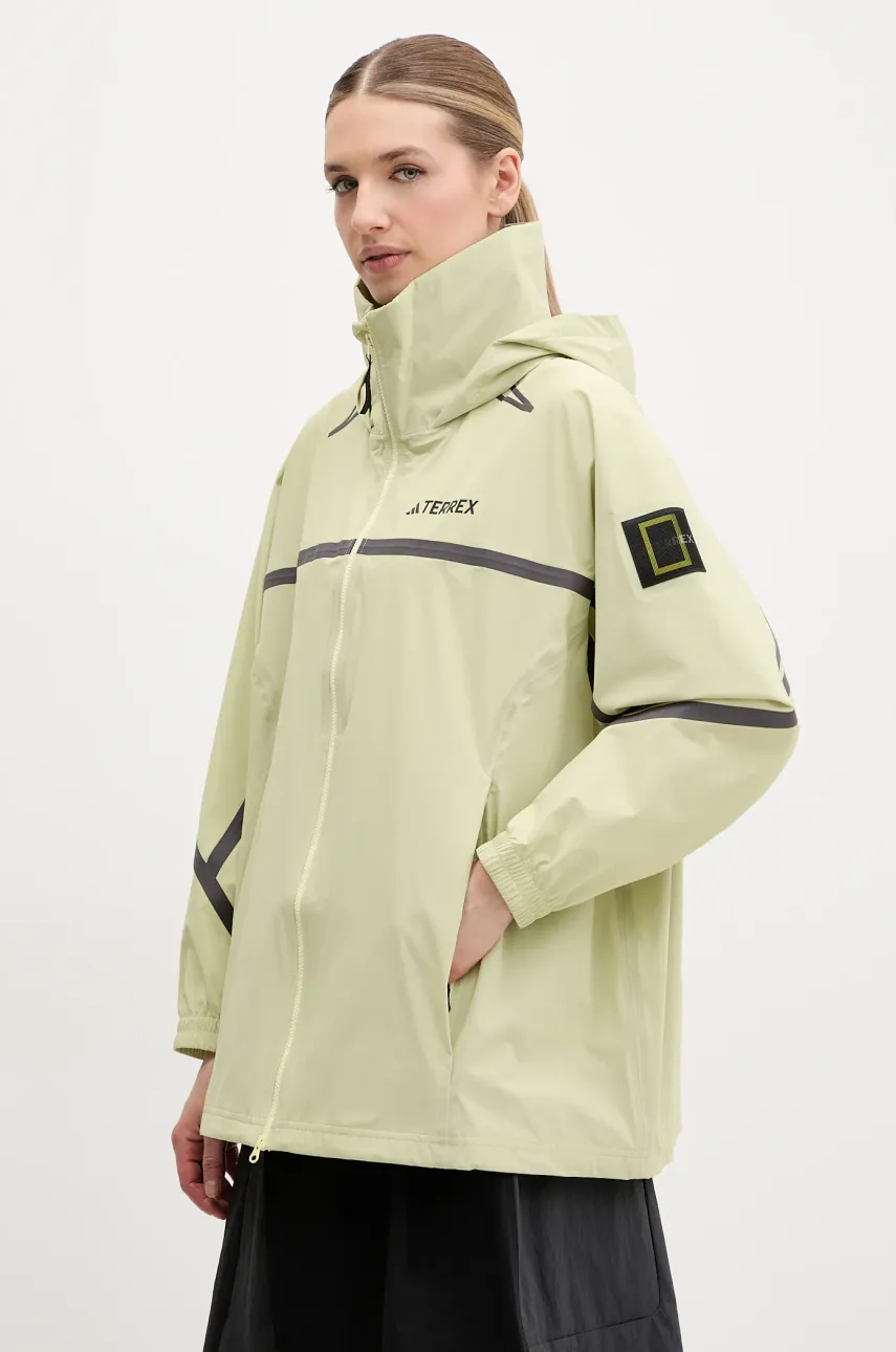 Αδιάβροχο μπουφάν adidas TERREX x National Geographic χρώμα: μπεζ, JD5832