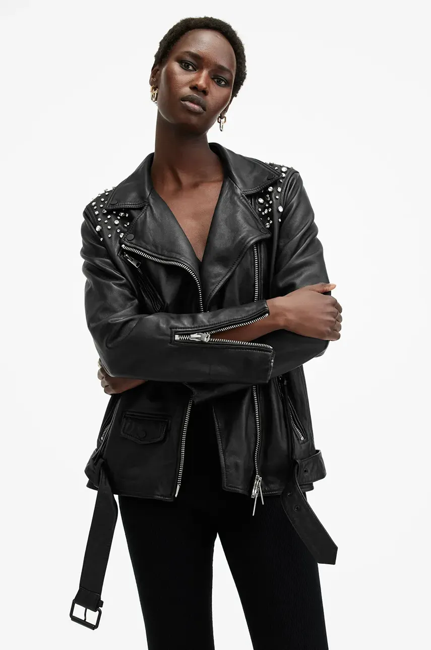 Δερμάτινο μπουφάν AllSaints BILLIE EMB χρώμα: μαύρο, W137LB