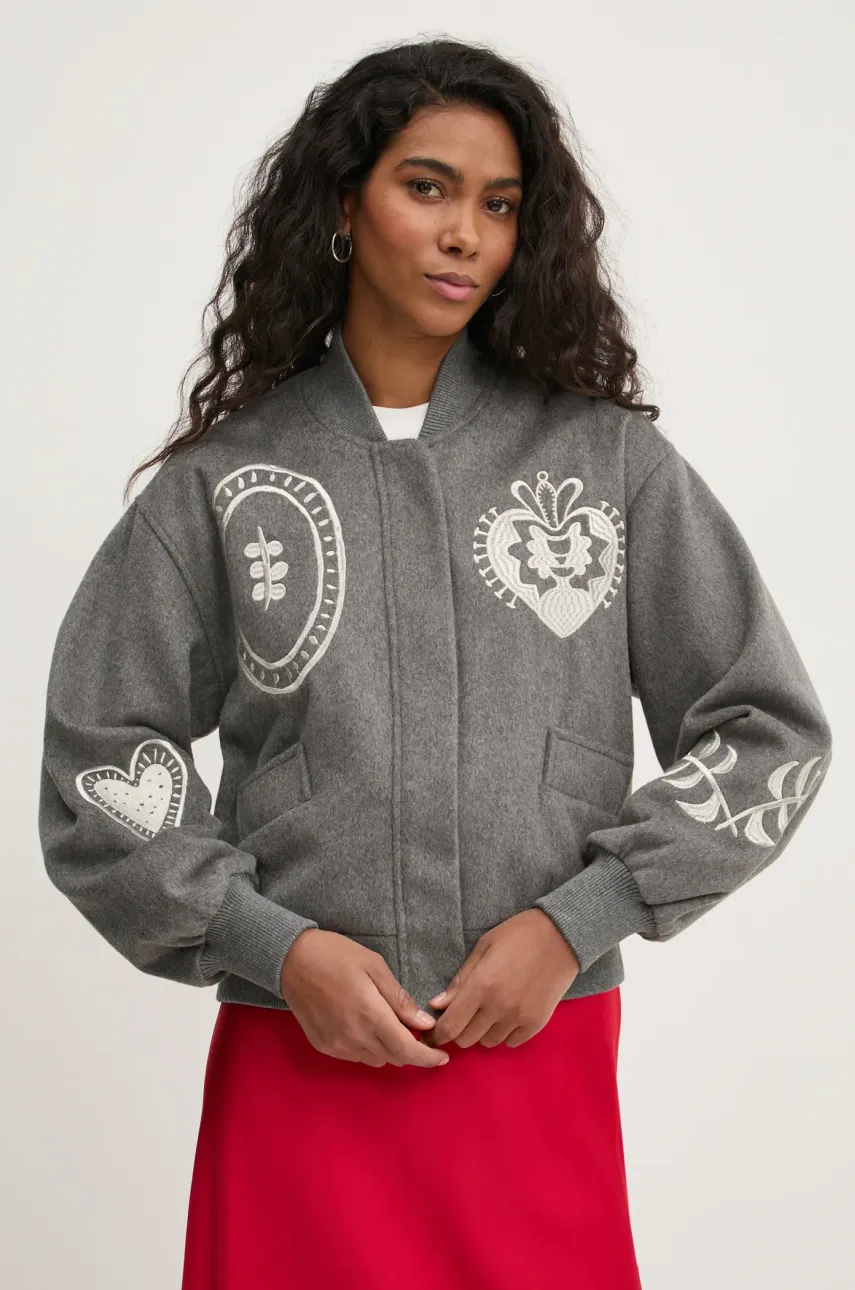 Bomber μπουφάν από μαλλί Never Fully Dressed Midnight Romance Bomber χρώμα: γκρι, NFDOU359
