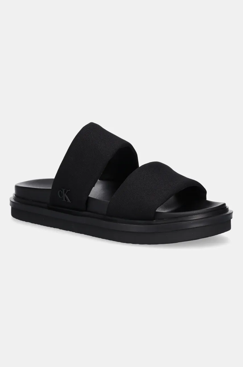Παντόφλες Calvin Klein Jeans FLAT MOLDED DBL BAR SANDAL CV χρώμα: μαύρο, YM0YM01222