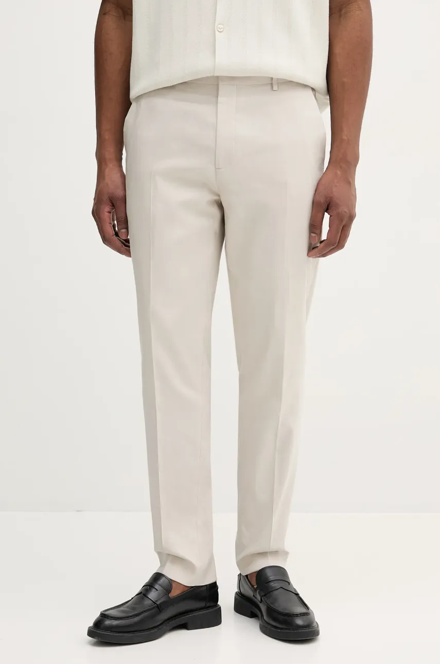 Παντελόνι με λινό μείγμα Calvin Klein χρώμα: μπεζ, K10K114400