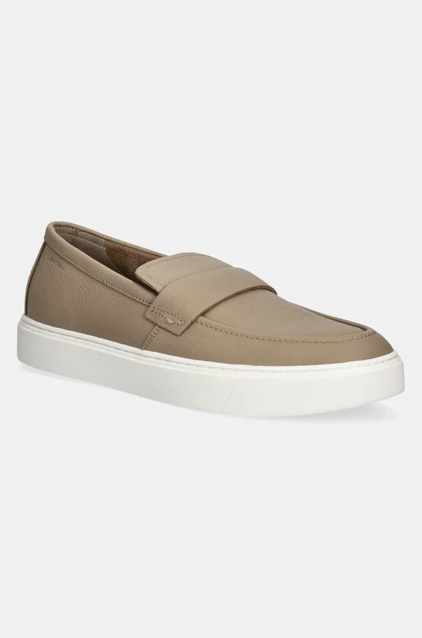 Δερμάτινα μοκασίνια Calvin Klein MOCCASIN LTH UNLINED χρώμα: καφέ, HM0HM01813