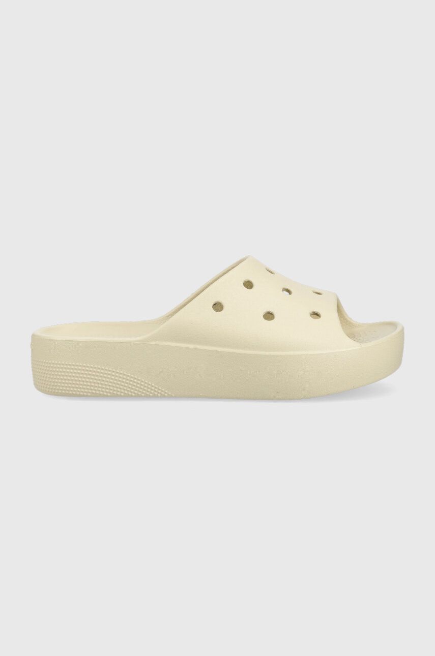 Παντόφλες Crocs Classic Platform Slide Classic Platform Slide χρώμα: μπεζ, 208180 208388