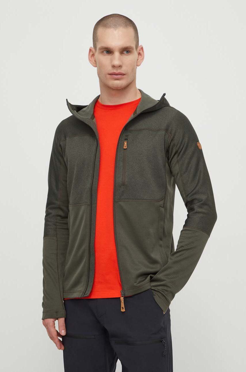 Αθλητική μπλούζα Fjallraven Abisko χρώμα: πράσινο, με κουκούλα, F82257