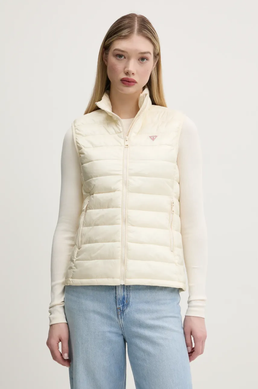 Αμάνικο μπουφάν Guess Jeans χρώμα: μπεζ, W5RN55 WHAB2