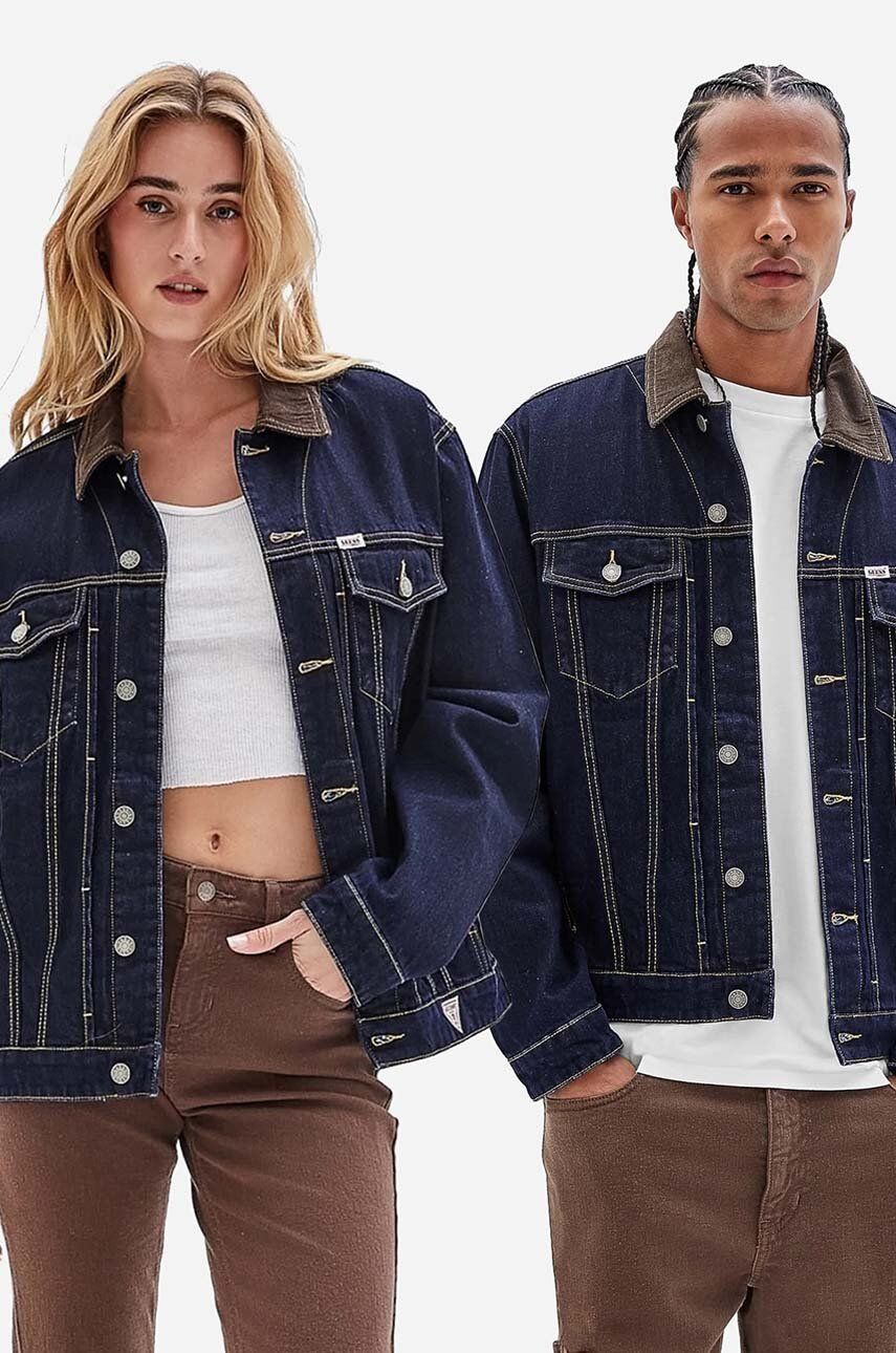 Βαμβακερό τζιν μπουφάν Guess Originals Deer Denim χρώμα: ναυτικό μπλε