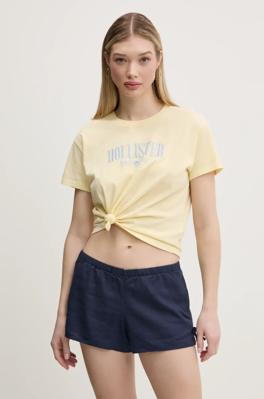 Βαμβακερό μπλουζάκι Hollister Co. γυναικείο, χρώμα: κίτρινο, KI357-5000