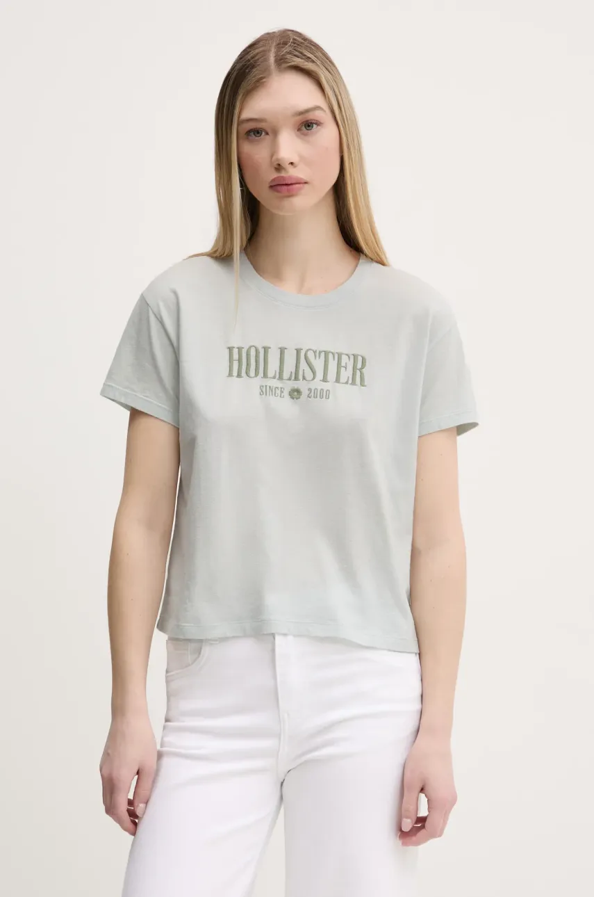 Βαμβακερό μπλουζάκι Hollister Co. γυναικείο, χρώμα: γκρι, KI357-5000