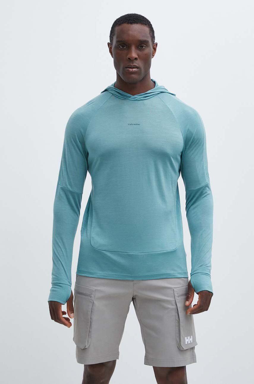 Αθλητική μπλούζα Icebreaker 125 Cool-Lite Merino Blend Sphere χρώμα: πράσινο, με κουκούλα, IB0A56EUA751