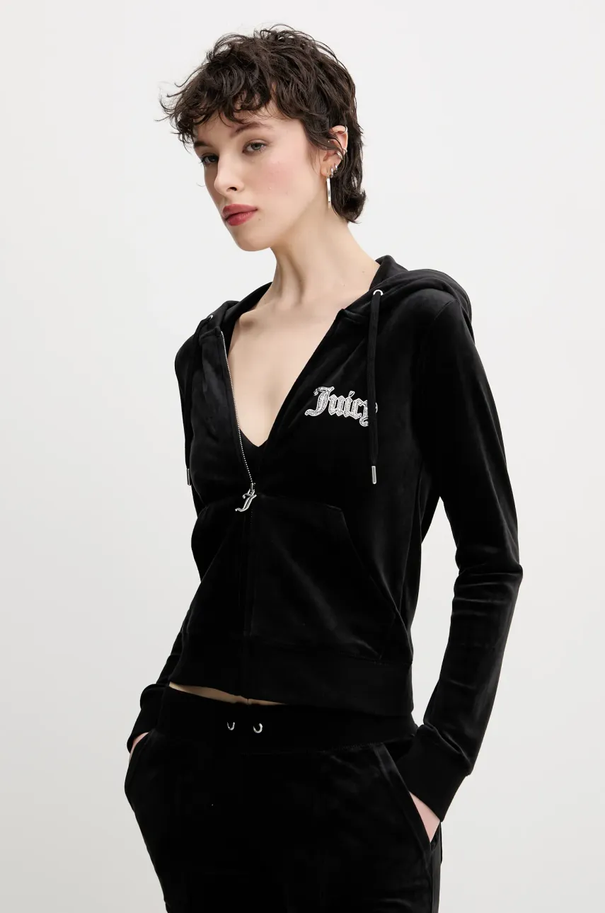 Βελούδινη μπλούζα Juicy Couture ROBERTSON CAVIAR χρώμα: μαύρο, JCBAS125805