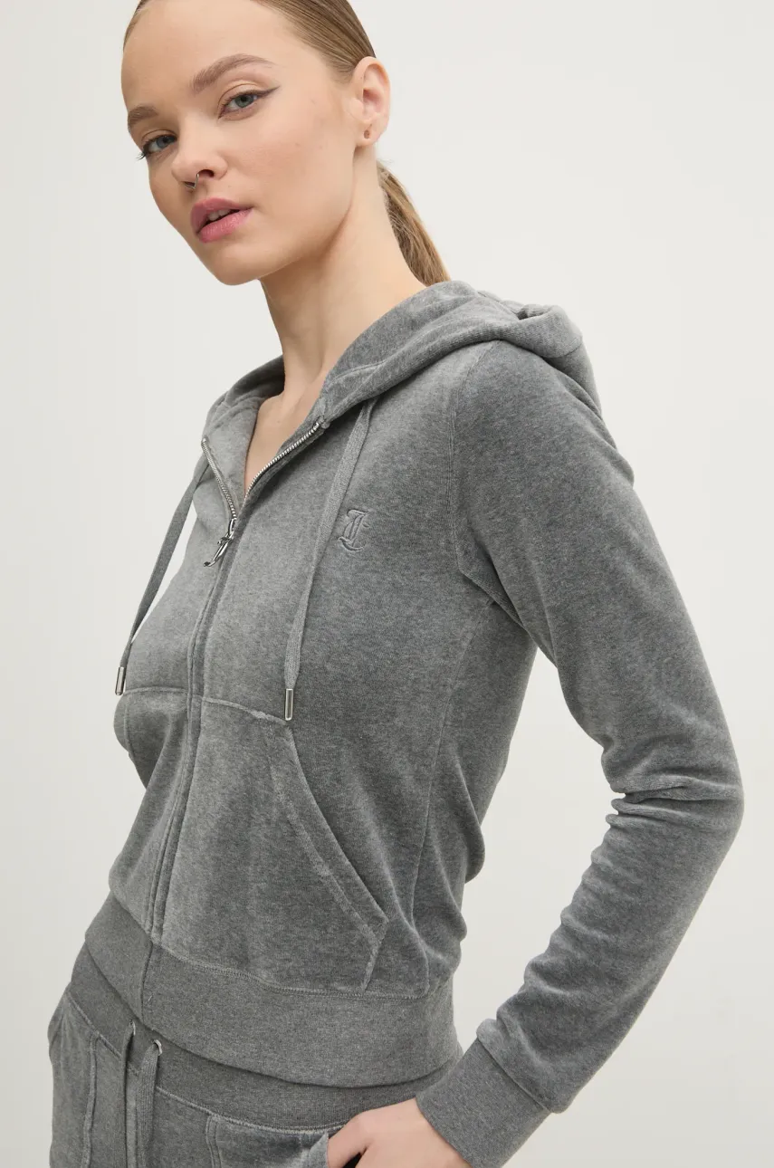 Βελούδινη μπλούζα Juicy Couture ROBERTSON CLASS χρώμα: γκρι, με κουκούλα, JCAP176