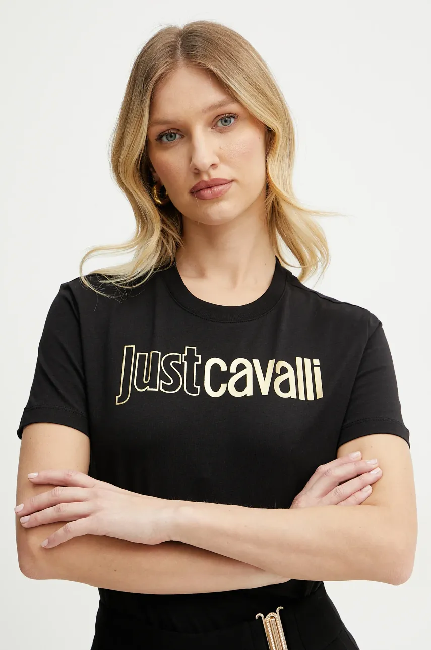 Βαμβακερό μπλουζάκι Just Cavalli χρώμα: μαύρο, 78PAHT05 CJ500