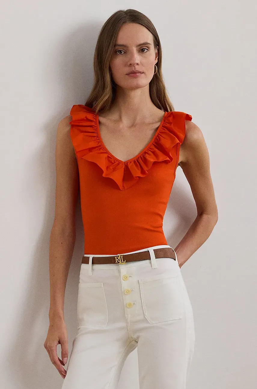 Βαμβακερό τοπ Lauren Ralph Lauren χρώμα: πορτοκαλί, 200957654