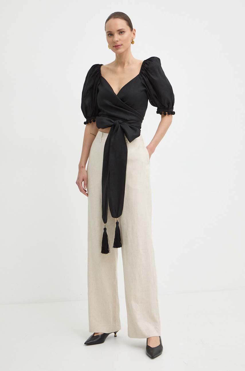 Πουκάμισο από λινό Luisa Spagnoli RUNWAY COLLECTIONRUNWAY COLLECTION χρώμα: μαύρο, 541141 541141