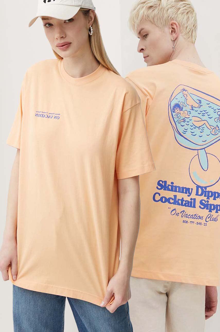 Βαμβακερό μπλουζάκι On Vacation Skinny Dippin' Cocktail Sippin' Skinny Dippin' Cocktail Sippin' χρώμα: πορτοκαλί, OVC T151 OVC T151