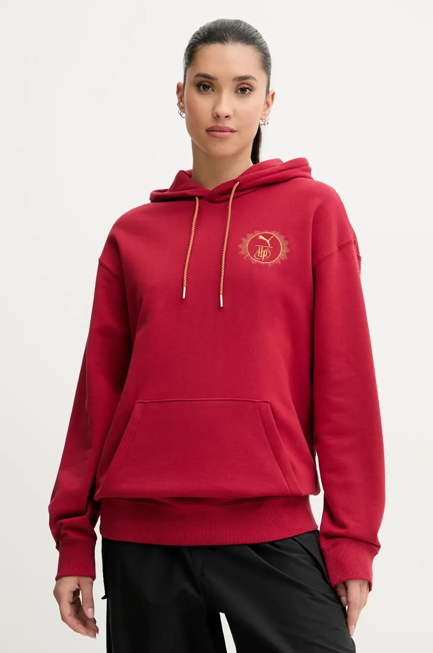 Βαμβακερή μπλούζα Puma PUMA x HARRY POTTER χρώμα: μπορντό, με κουκούλα, 630093