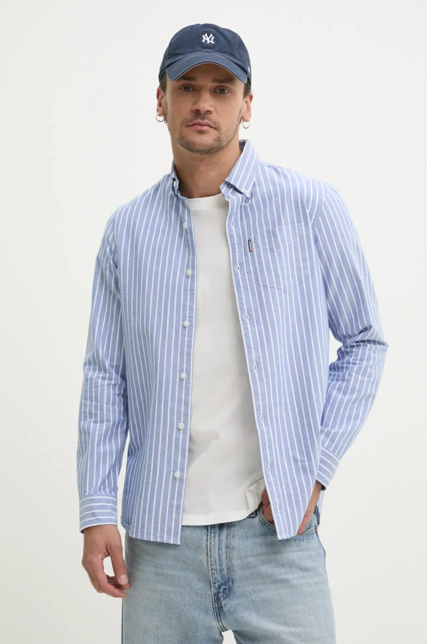Βαμβακερό πουκάμισο Superdry ανδρικό, χρώμα: μπλε, M4010991A-E8W