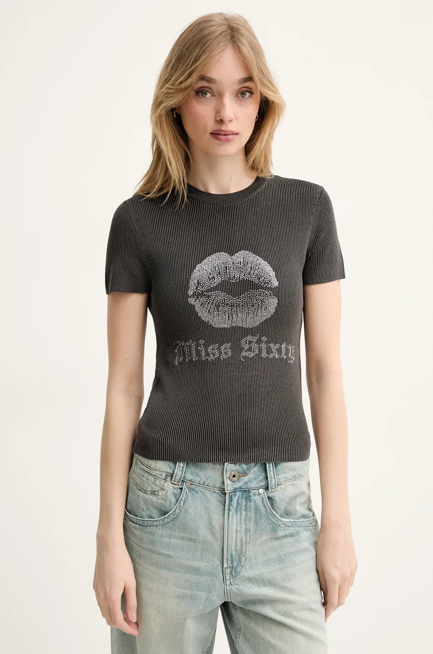 T-shirt από μείγμα μεταξιού Miss Sixty χρώμα: γκρι, 6S1RJ23100