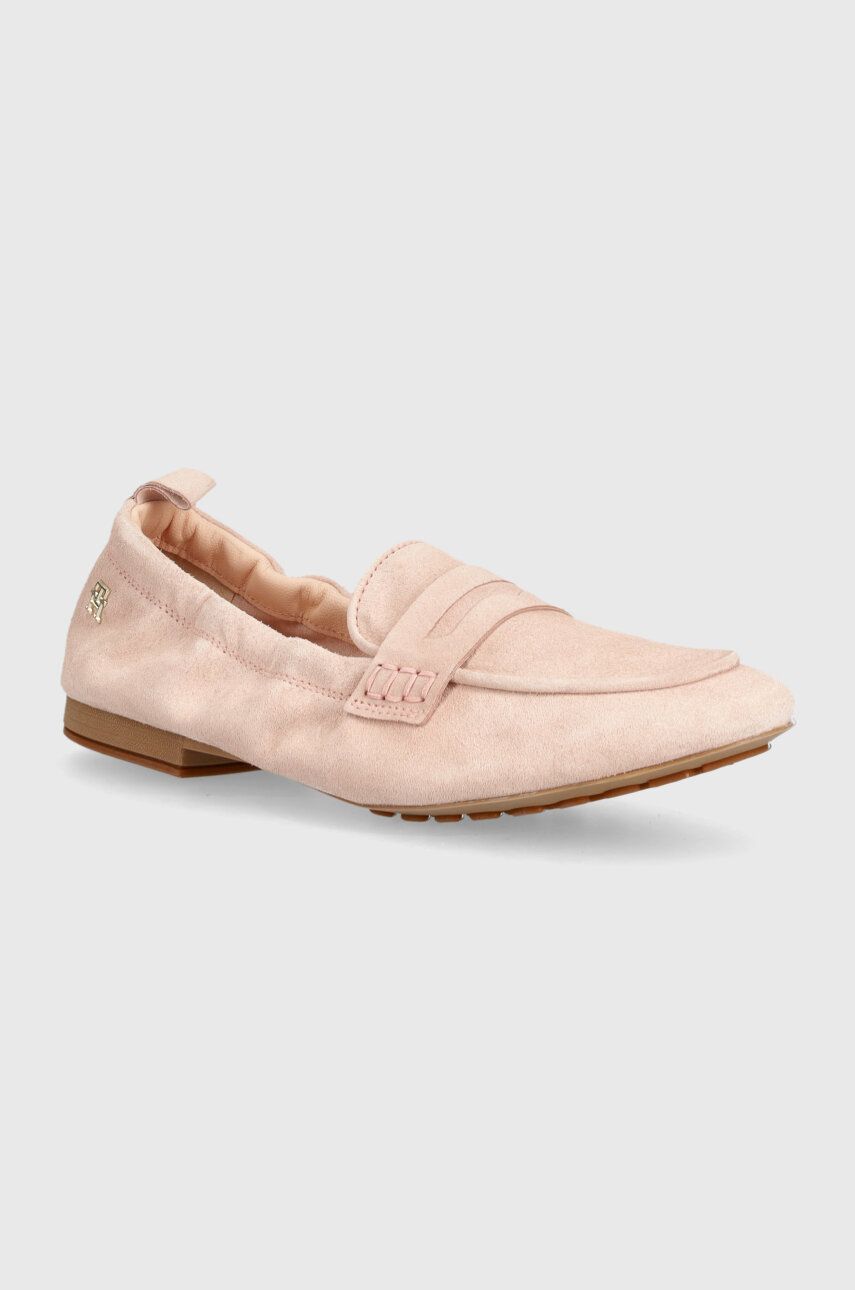 Μοκασίνια σουέτ Tommy Hilfiger TH SUEDE MOCCASIN χρώμα: ροζ, FW0FW07714