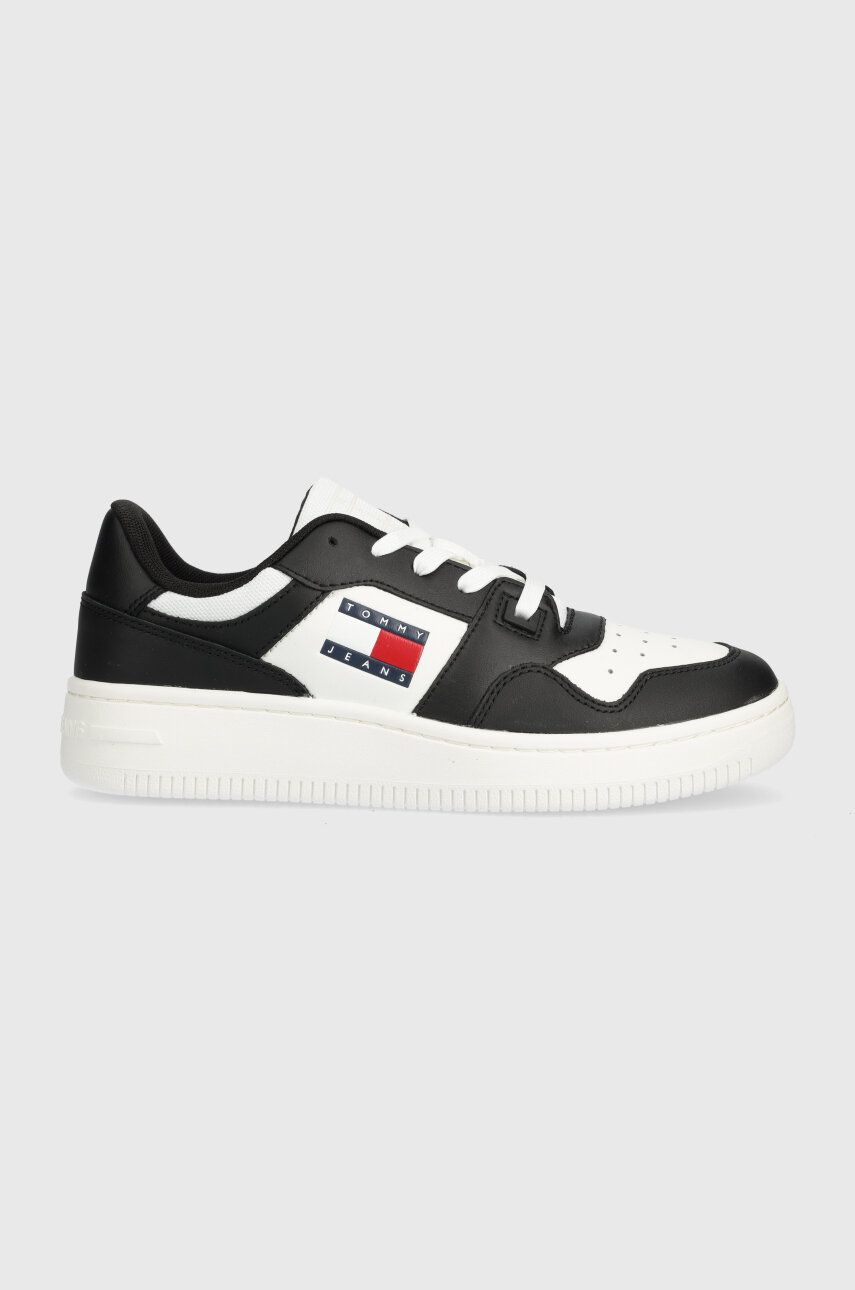 Δερμάτινα αθλητικά παπούτσια Tommy Jeans TJW RETRO BASKET ESS χρώμα: μαύρο, EN0EN02505