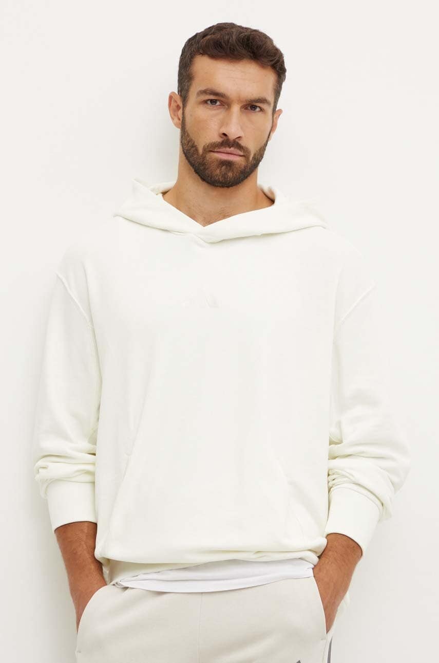 Βαμβακερή μπλούζα adidas All SZN χρώμα: μπεζ, με κουκούλα, IY4154