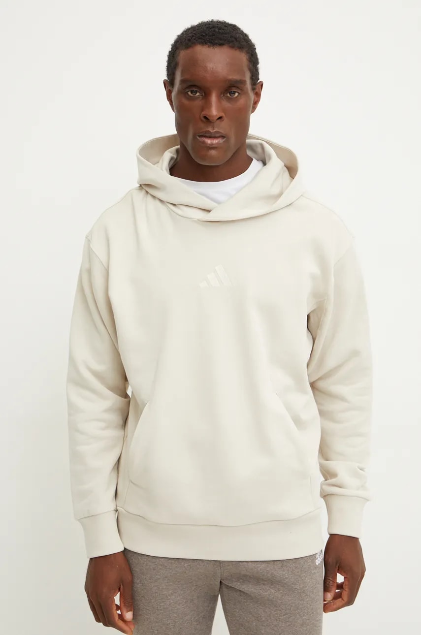 Βαμβακερή μπλούζα adidas All SZN χρώμα: μπεζ, με κουκούλα, IY4157